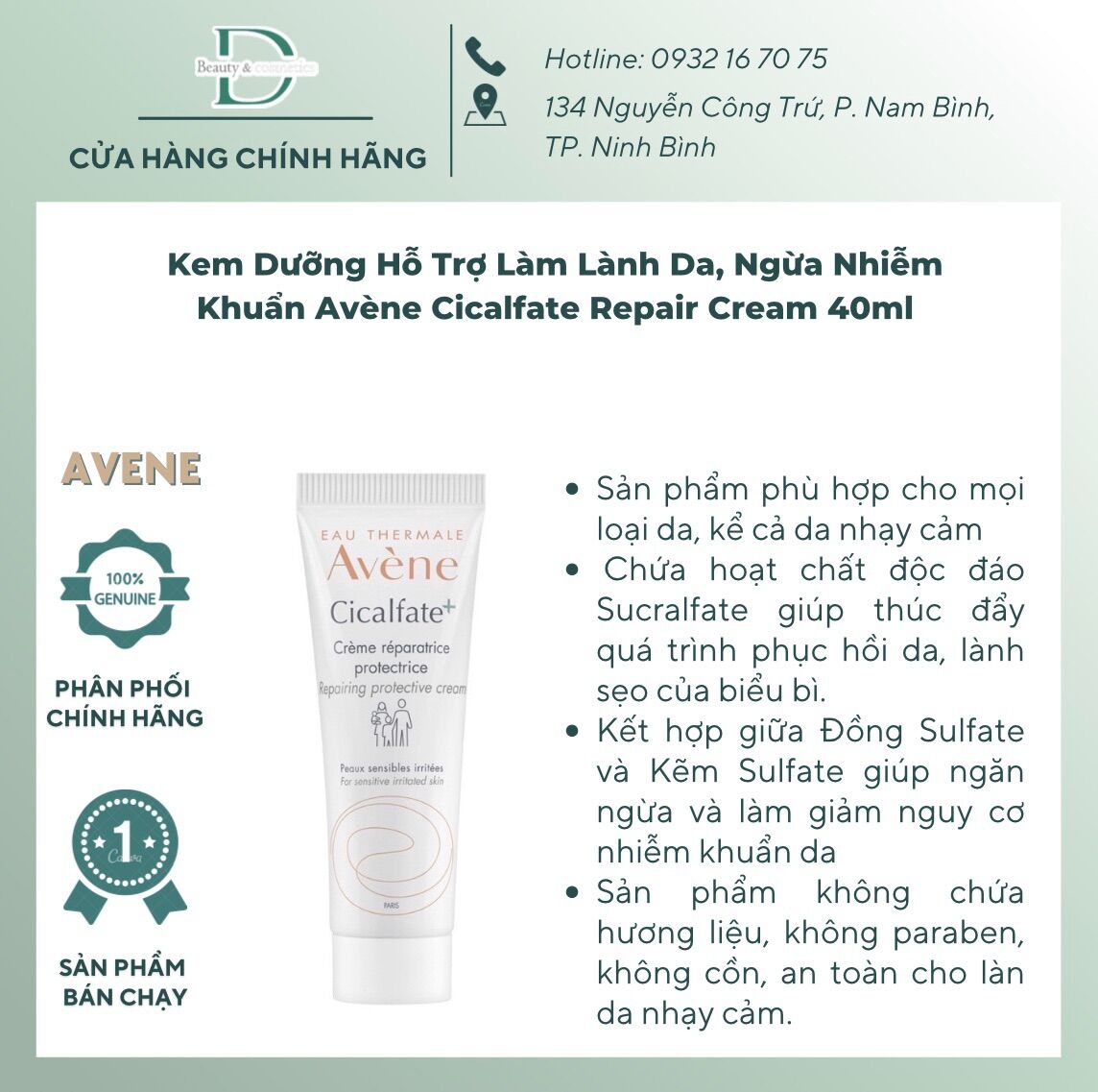 Kem dưỡng ẩm phục hồi da Avenè Cicalfate Repair Cream 40ml