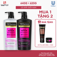 Combo Dầu Gội, Dầu Xả TRESemmé Bond Repair Peptidebond+ 640g, 620g Cho Tóc Hư Tổn Do Tạo Kiểu Giúp Ngăn Gãy Rụng