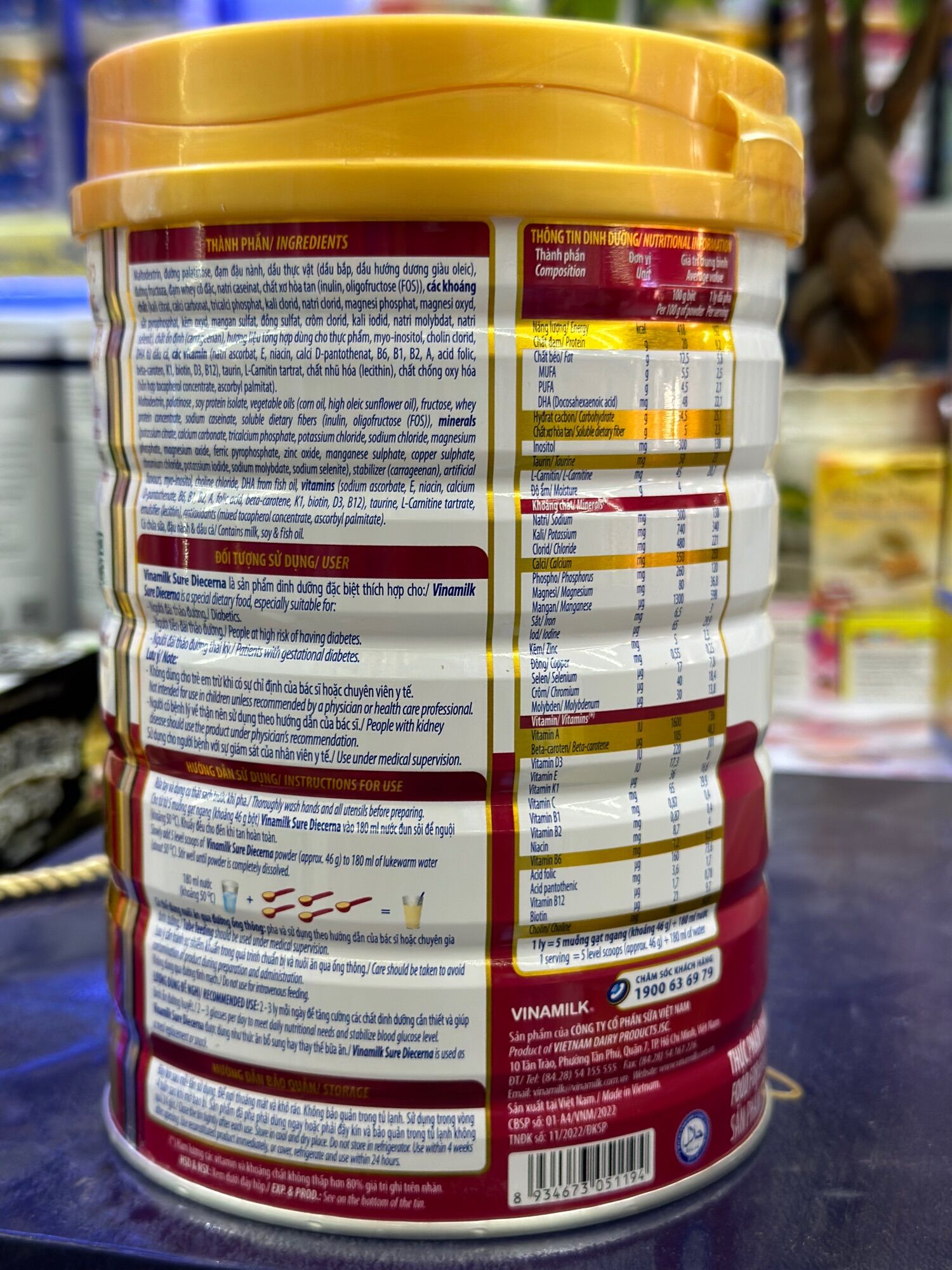 Sữa bột Vinamilk Sure Decerna 900gr date 2024