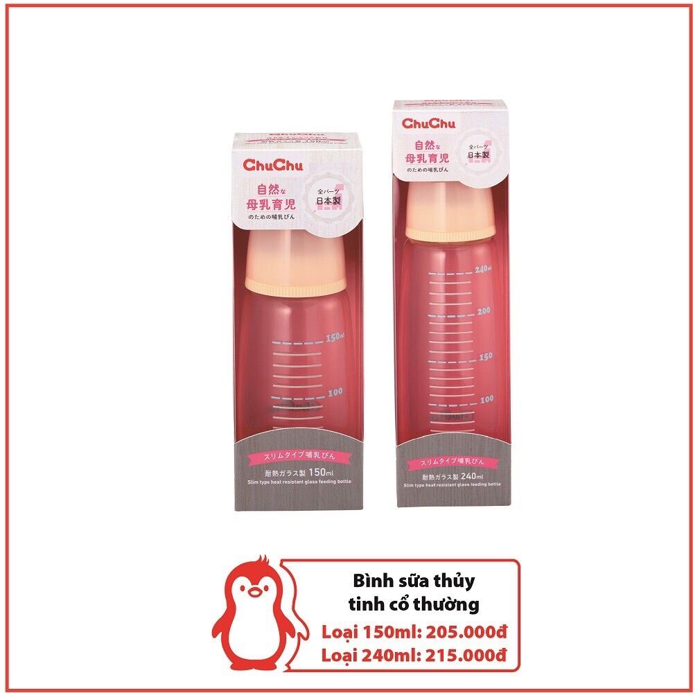 Bình sữa Chuchubaby cổ hẹp thủy tinh G240ml