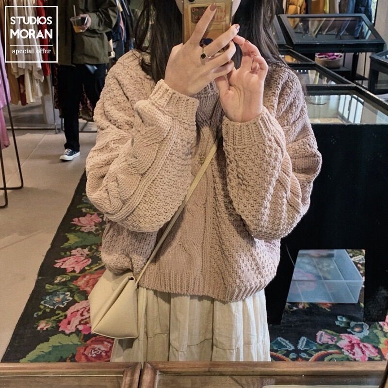 Set váy dập viền xòe dài điệu đà vintage+ Áo len xoắn thừng style Hàn Quốc