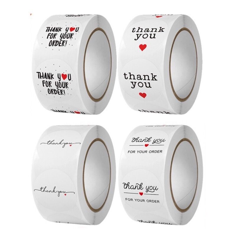 Cuộn 500 tem sticker tròn Thank You dùng trang trí, niêm phong hàng hoá
