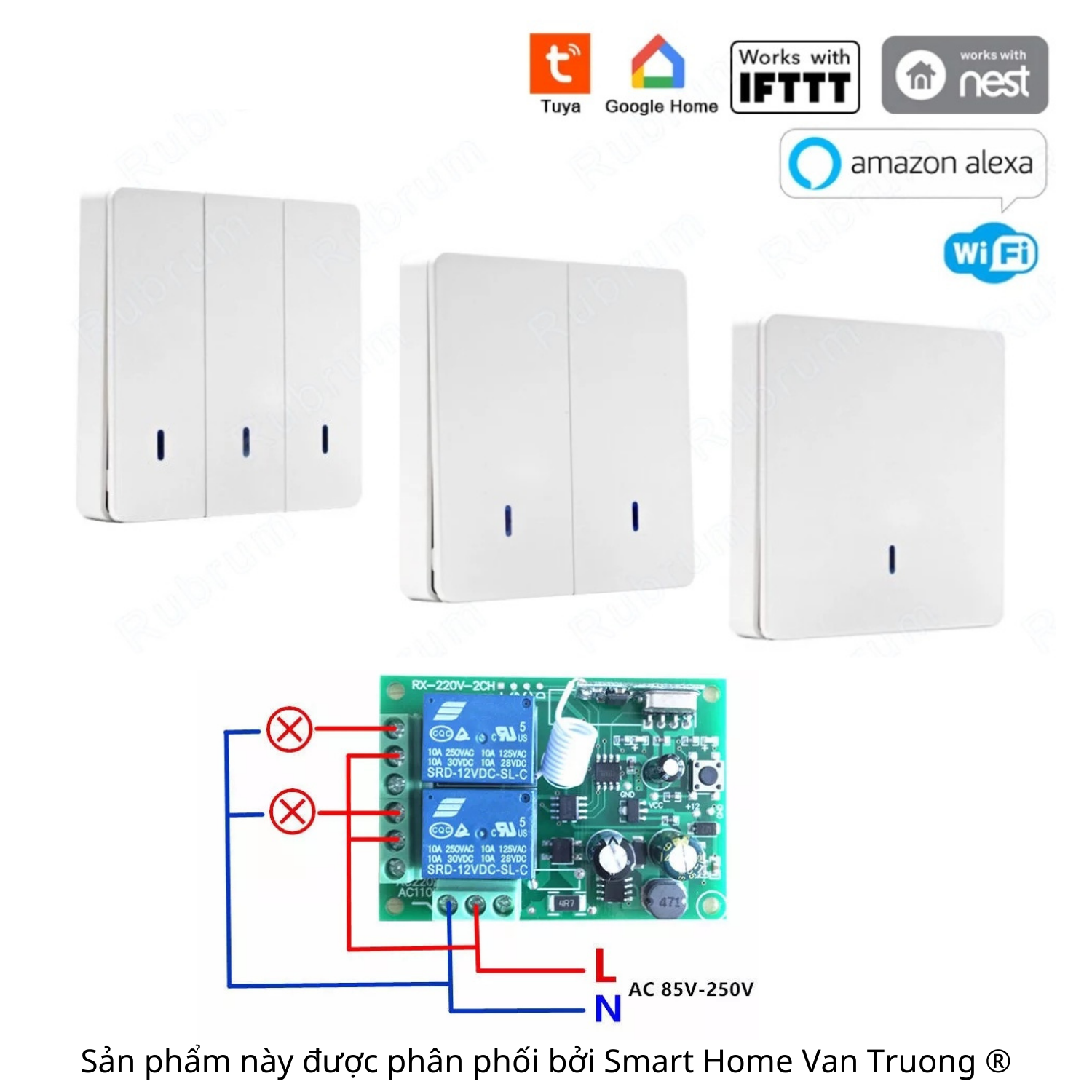 Công tắc cầu thang không dây điều khiển 2 bóng đèn riêng biệt