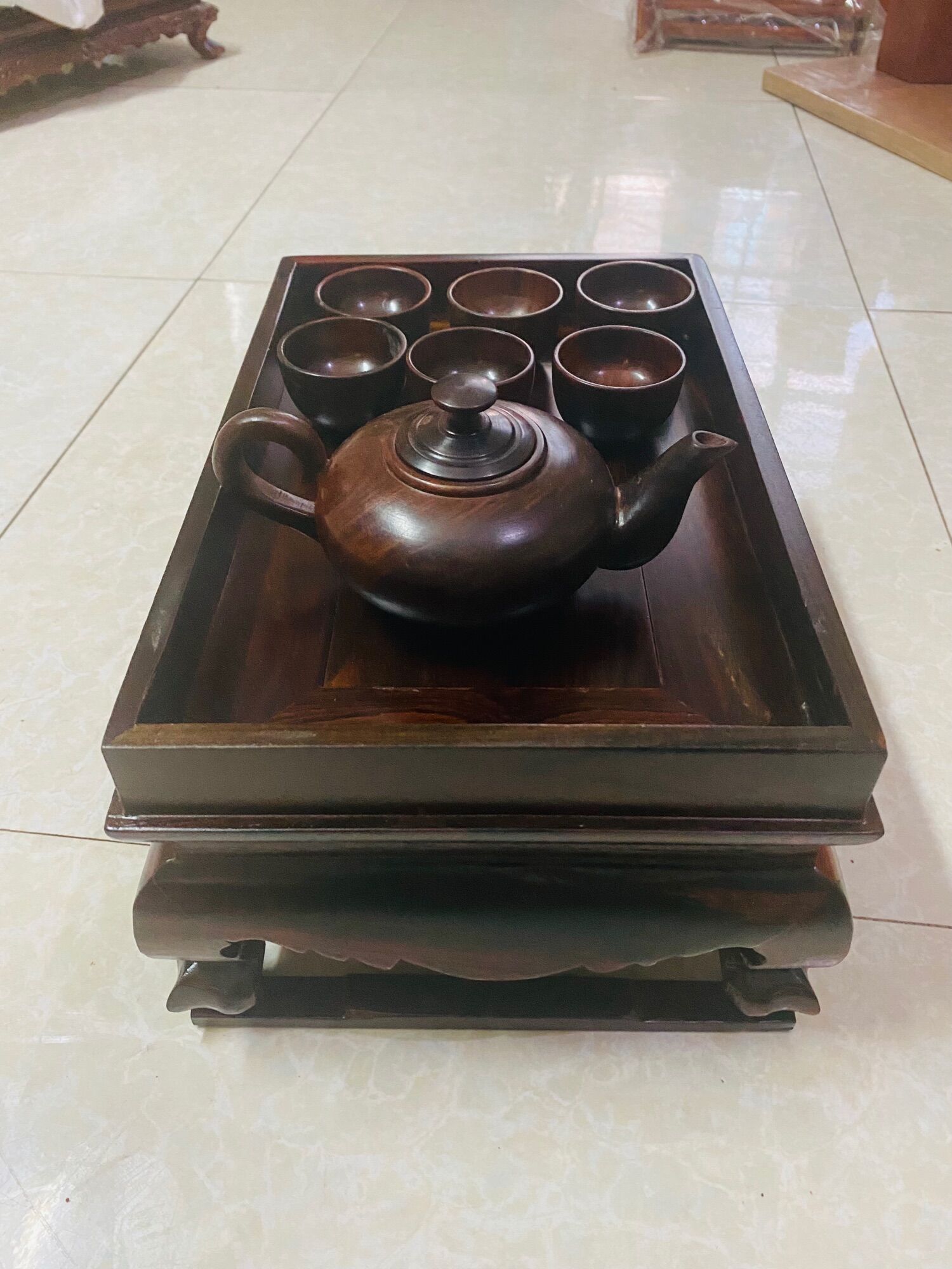 Combo khay trà, bộ ấm chén gỗ trắc cao cấp