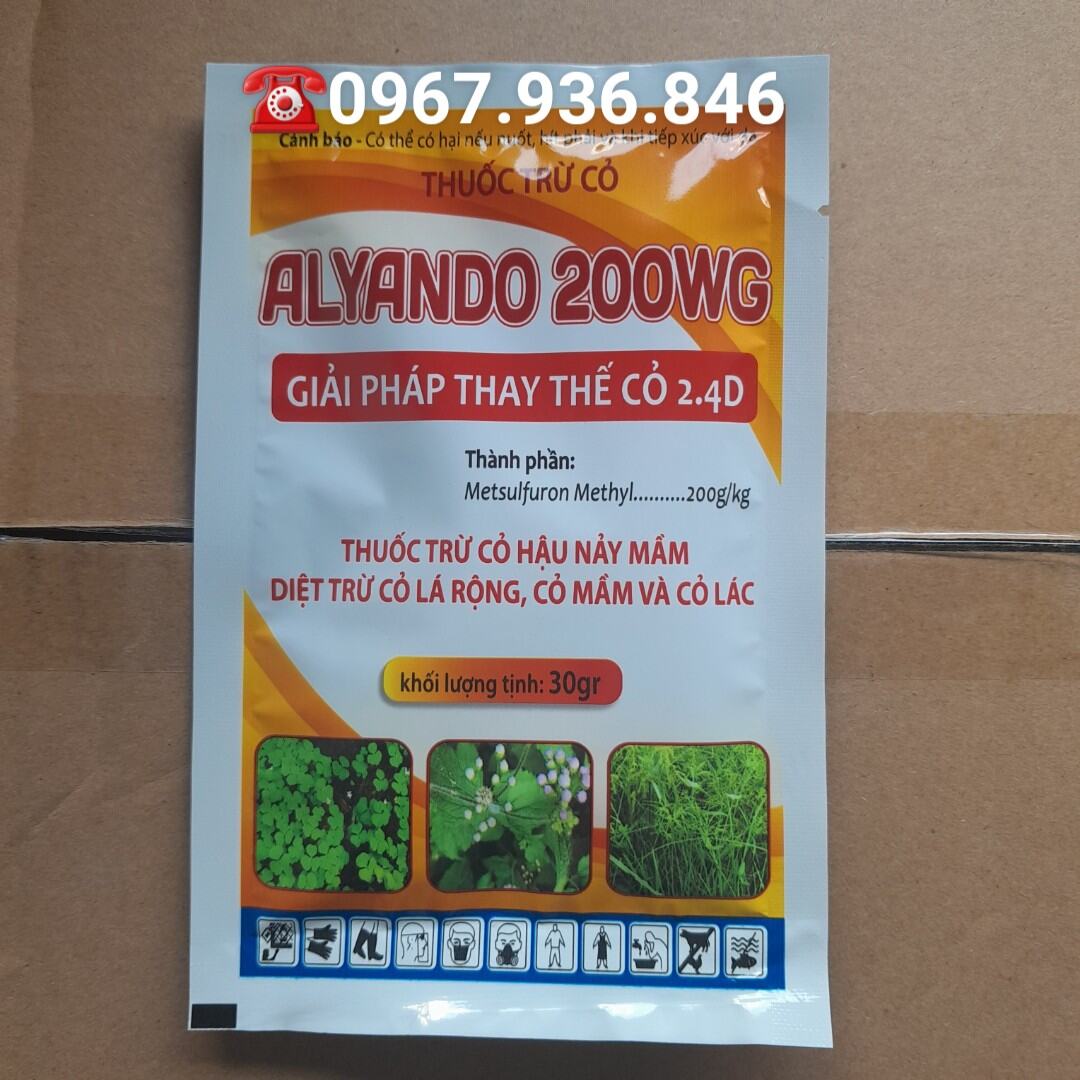 Thuốc trừ cỏ Alyando 200wg, thay thế cỏ 2.4D Gói 30g,Thuốc Đặc Trừ Cỏ Còi, Có Lác, Cỏ Lá Rộng Có Chọn Lọc, Nông Nghiệp AGRIHG