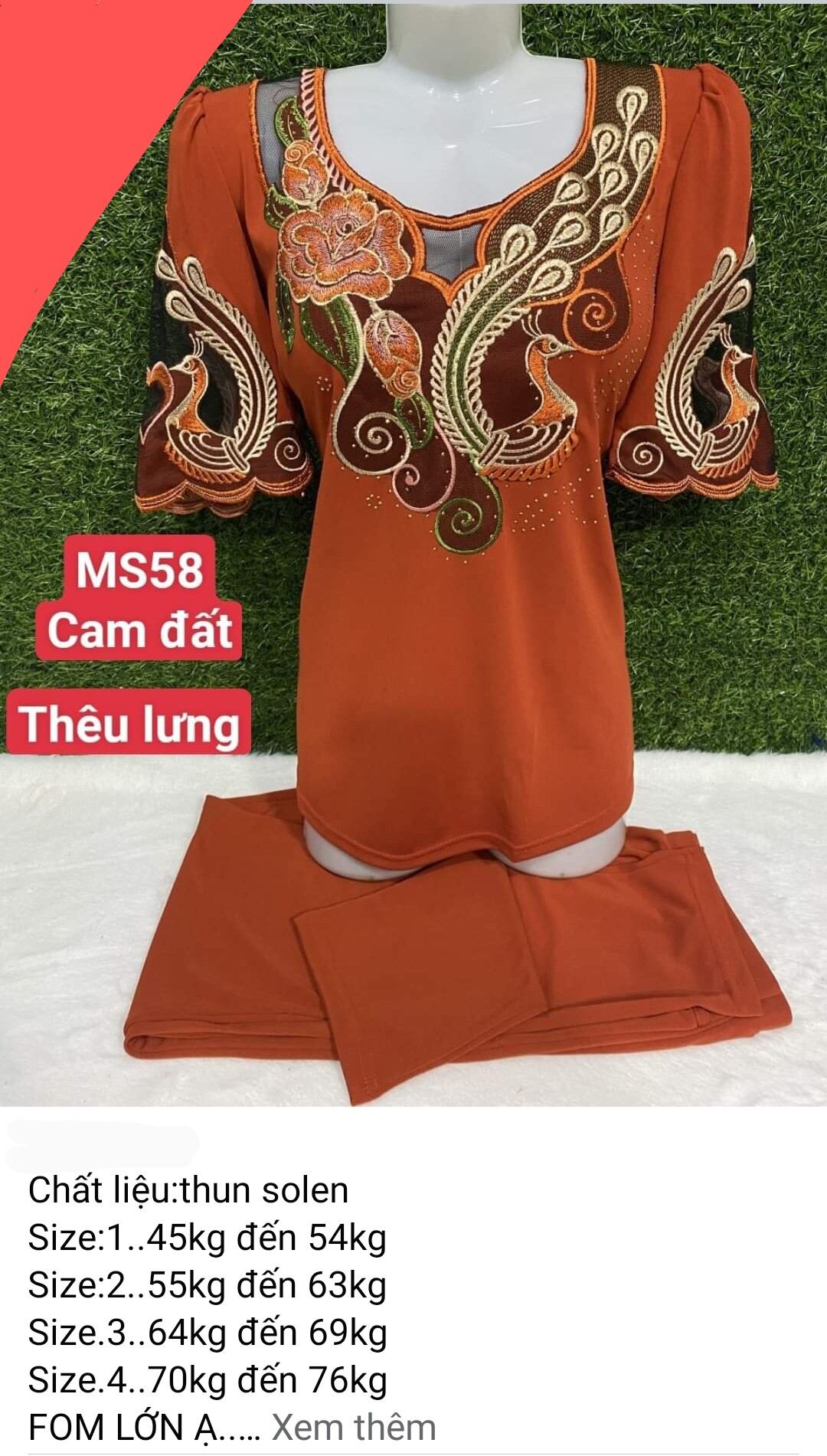 Đồ bộ thun solen trung niên thêu hoa fom to