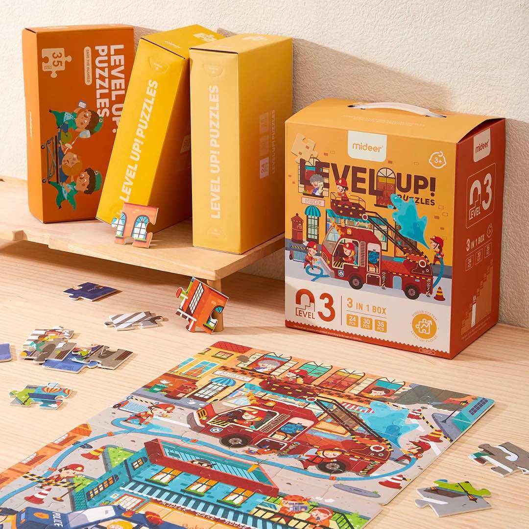 Ghép hình Level Up Puzzle Mideer - Level 3: Busy Community Helpers (24-35 mảnh ghép)