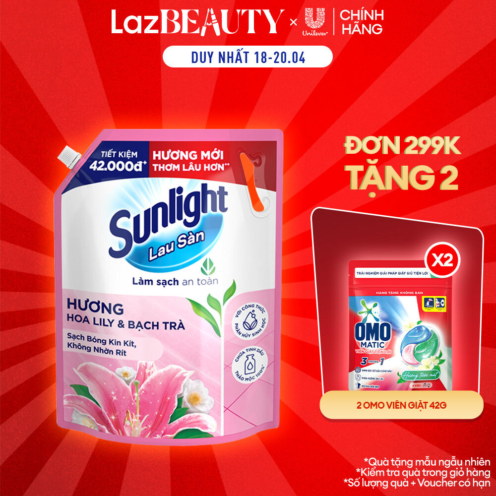 Nước lau sàn Sunlight Hoa Lily & Bạch Trà Túi 3.6kg | Tinh dầu Thảo mộc 100% | Hương thơm tinh tế