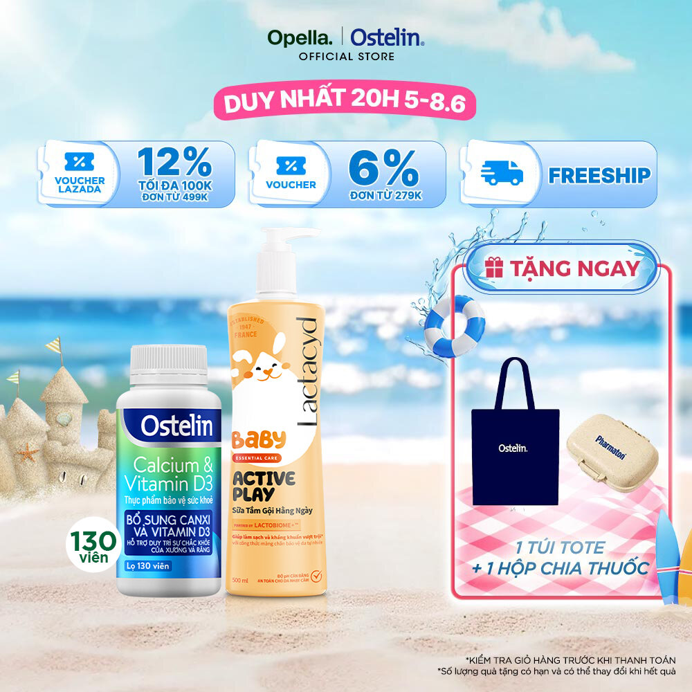 Ostelin Viên Uống Hỗ Trợ Bổ Sung Calcium  Vitamin D3 130 viên + Sữa Tắm Gội Hằng Ngày Cho Bé Lactacyd Baby Active Play 500ml