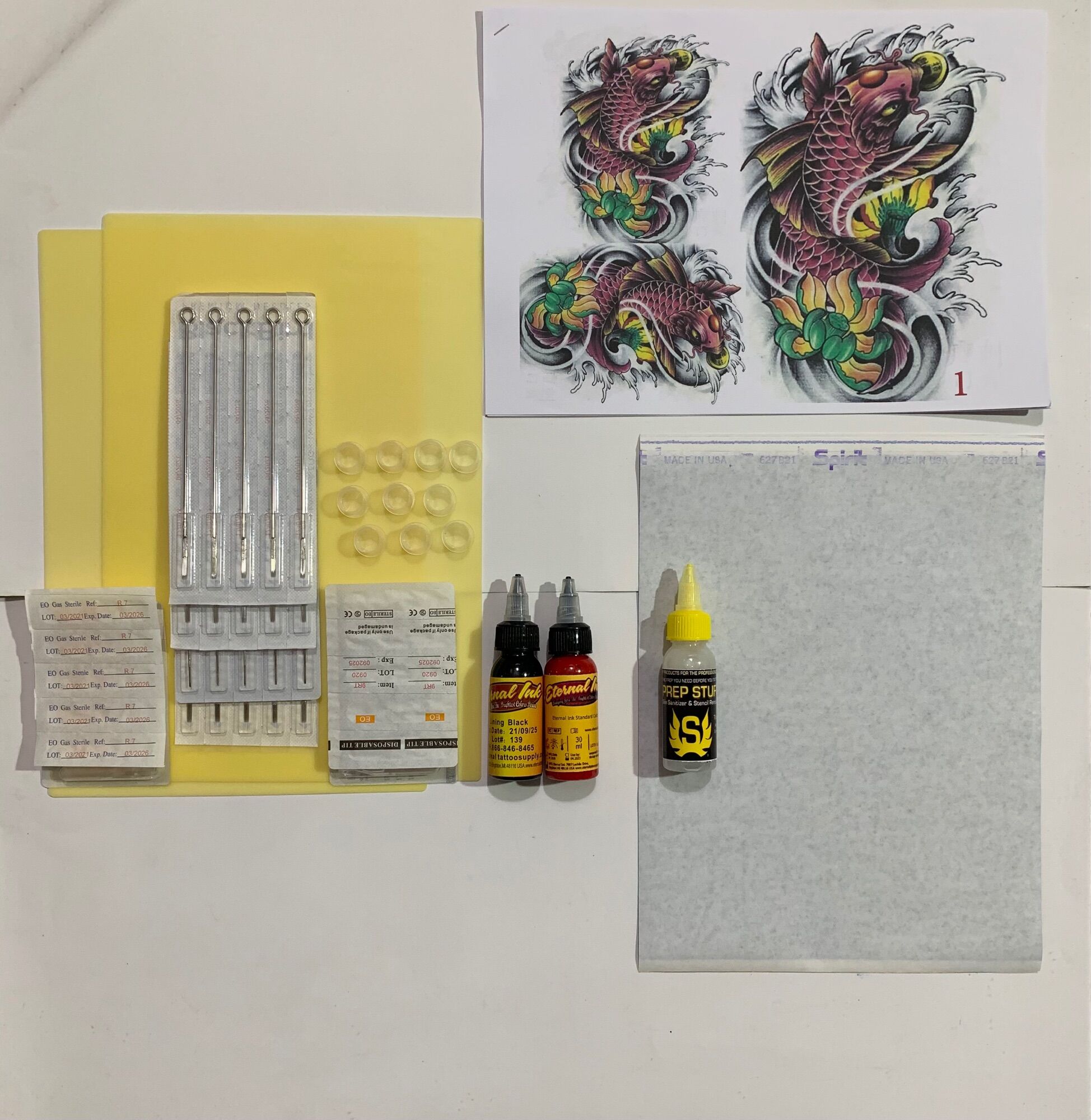 Combo 20 kim xăm + ngòi + 2 da A4 + 2 mực + giấy in