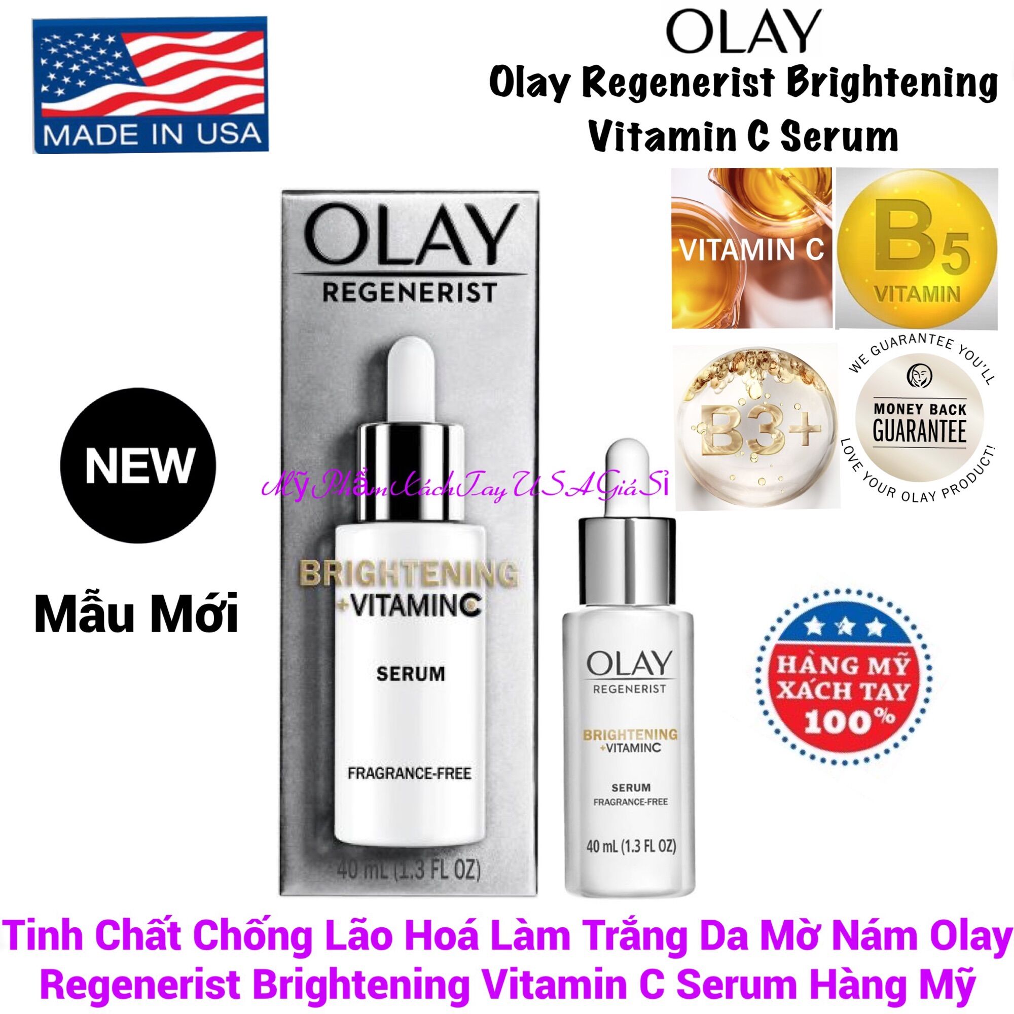 Tinh Chất Chống Lão Hóa Da Làm Trắng Da Mờ Nám Olay Regenerist Brightening Vitamin C Serum 40ml Hàng Mỹ ( Không Mùi )