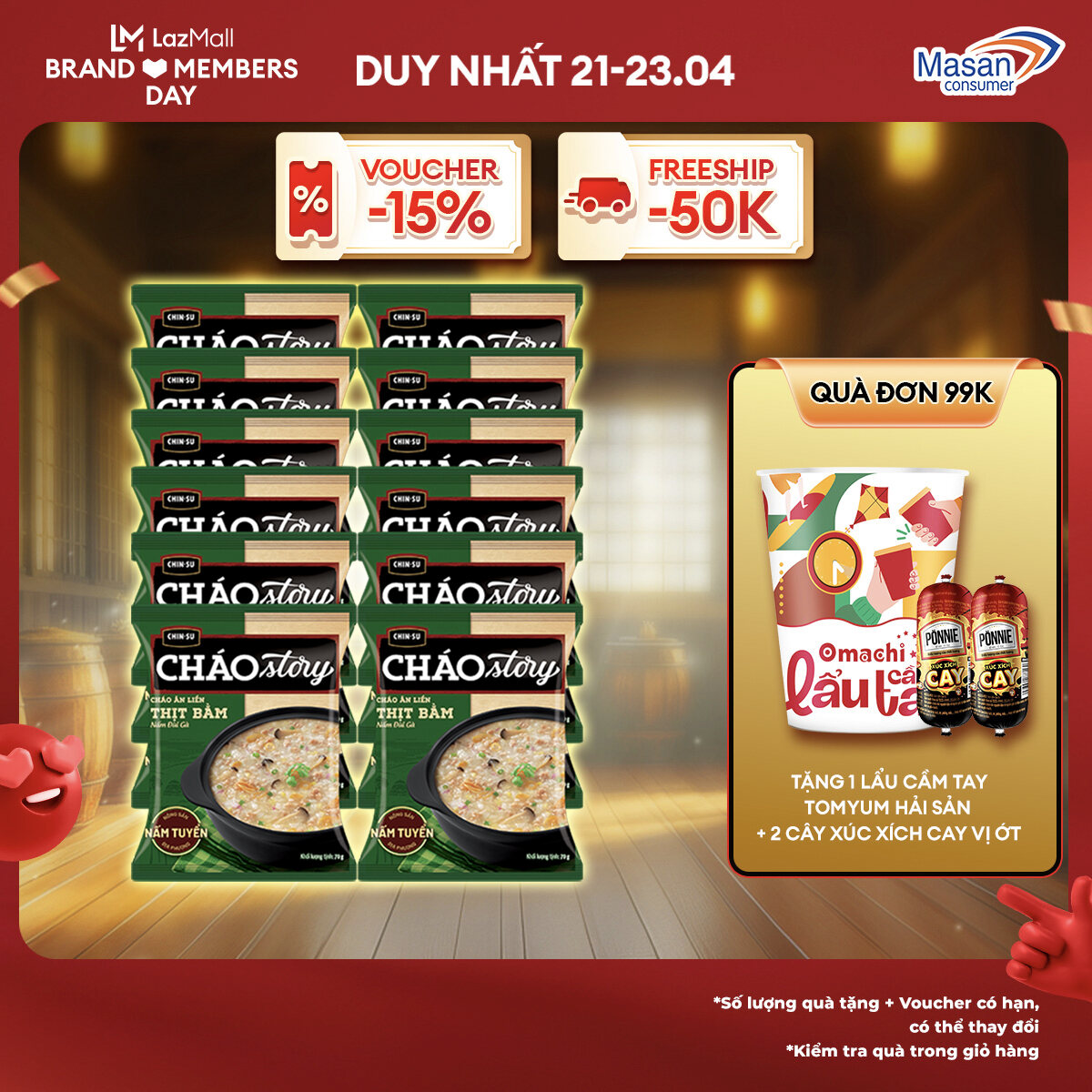 [15-17.4 Voucher 18% CHO ĐƠN TỪ 199k]Combo 10 Cháo Story Chin-Su Cháo Ăn Liền Thịt Bằm Nấm Đùi Gà 70G/gói