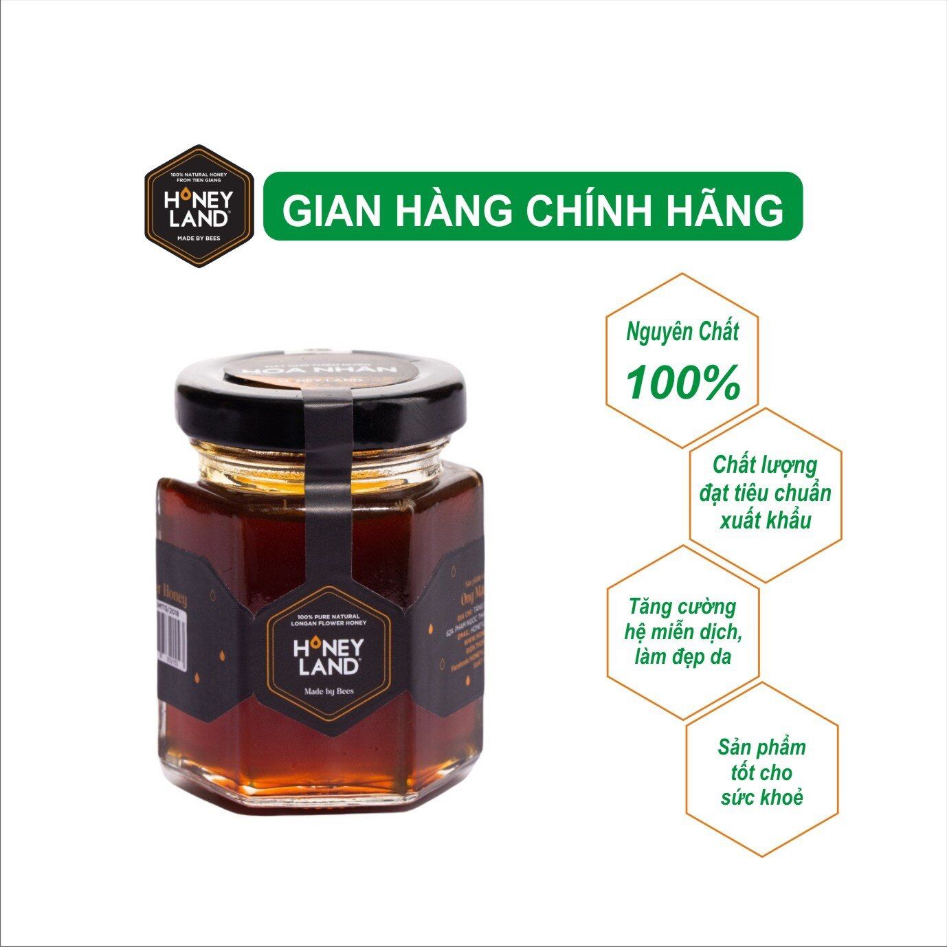 Mật Ong Hoa Nhãn Honeyland 230g mật ong nguyên chất