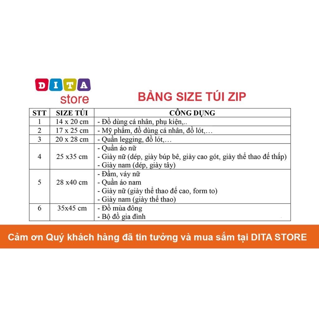 COMBO 10 Túi Zip lụa mờ có khóa kéo nhiều size