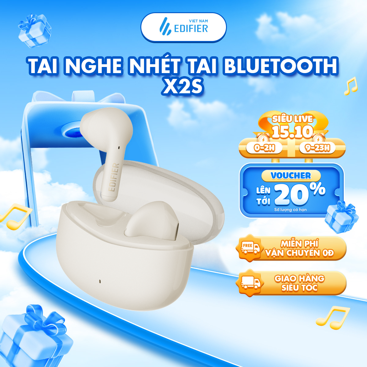 Tai nghe Bluetooth EDIFIER X2S/W110T | Playtime tới 26H | Chống nước IP54 | Chống ồn chơi game | Bảo Hành 15 Tháng