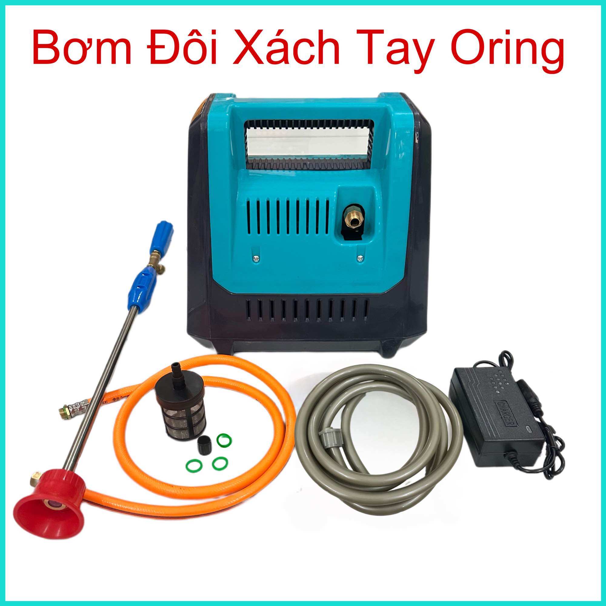 Bơm đôi xách tay oring, máy bơm tưới cây, phun thuốc 2 bơm 12v 12ah
