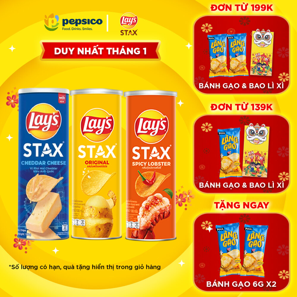 [Vị Ngẫu nhiên] Combo 3 Ống Bánh khoai tây LAYS STAX 100G Mix vị Tự Nhiên/Tôm Hùm Nướng/Mực Cay/Bò W