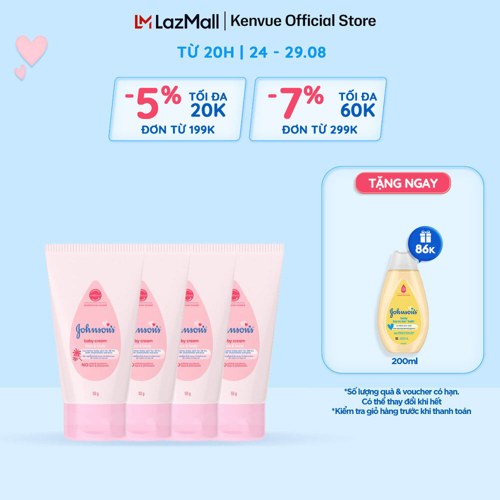 Combo 4 Kem dưỡng da chứa cúc La Mã Johnson's Baby Cream 50g