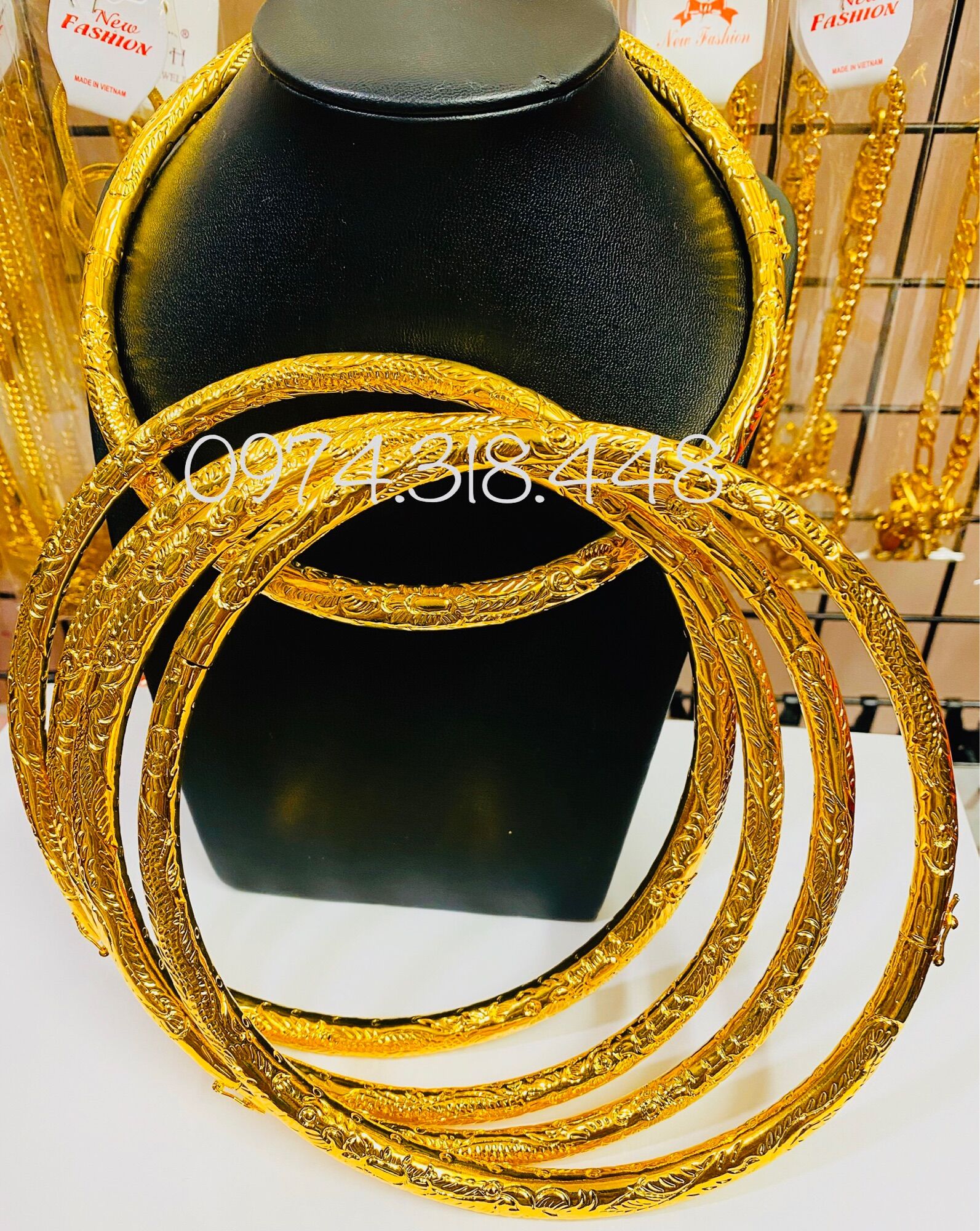 Kiềng cổ cưới mạ vàng 24k chạm hình rồng phụng