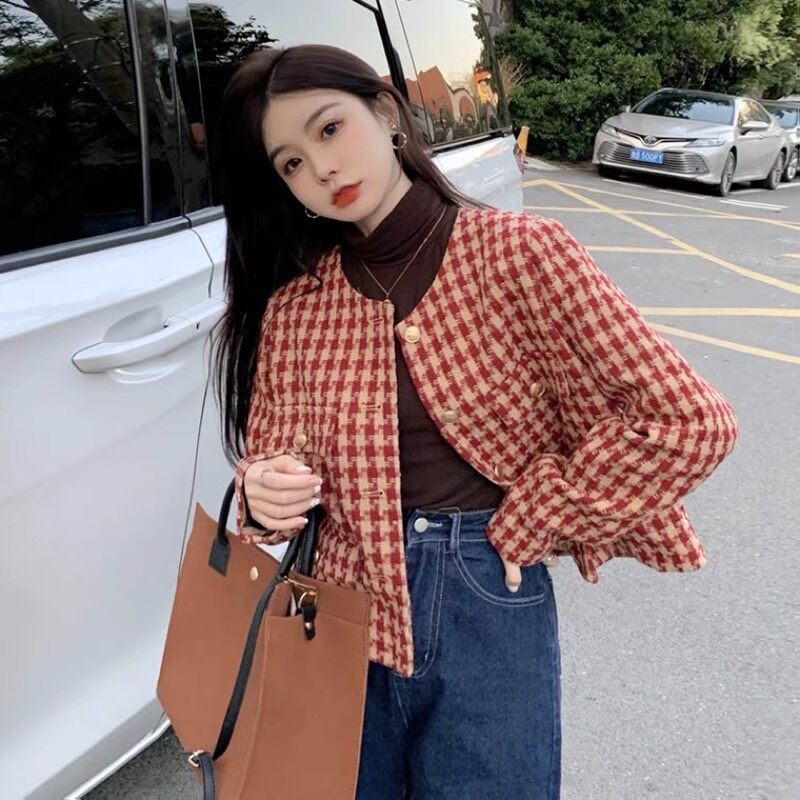 Áo khoác dạ tweed kẻ hai màu mới
