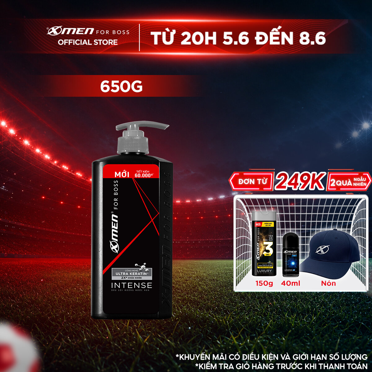 Dầu gội X-Men for Boss hương trầm đầy nội lực Intense với Ultra Keratin© mới 650g