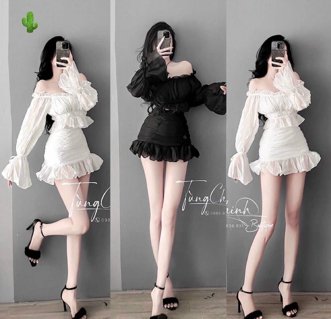 sét bộ chân váy áo bẹt vai