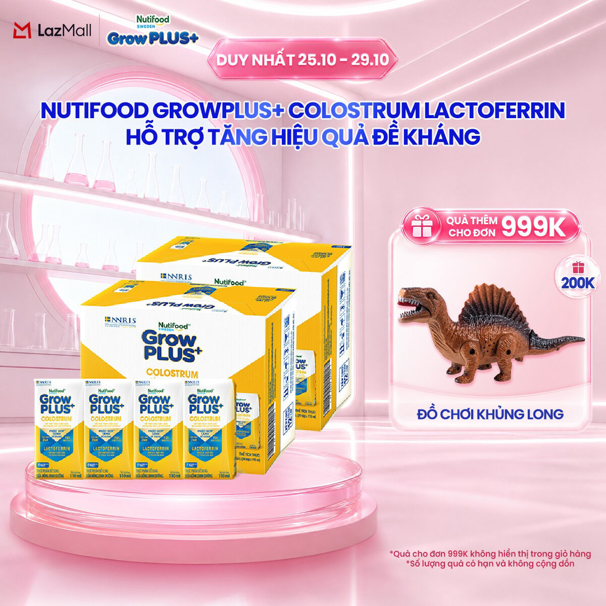 Combo 2 Thùng 24 hộp Sữa bột pha sẵn Nutifood Sweden GrowPLUS+ Colostrum Lactoferrin 110ml