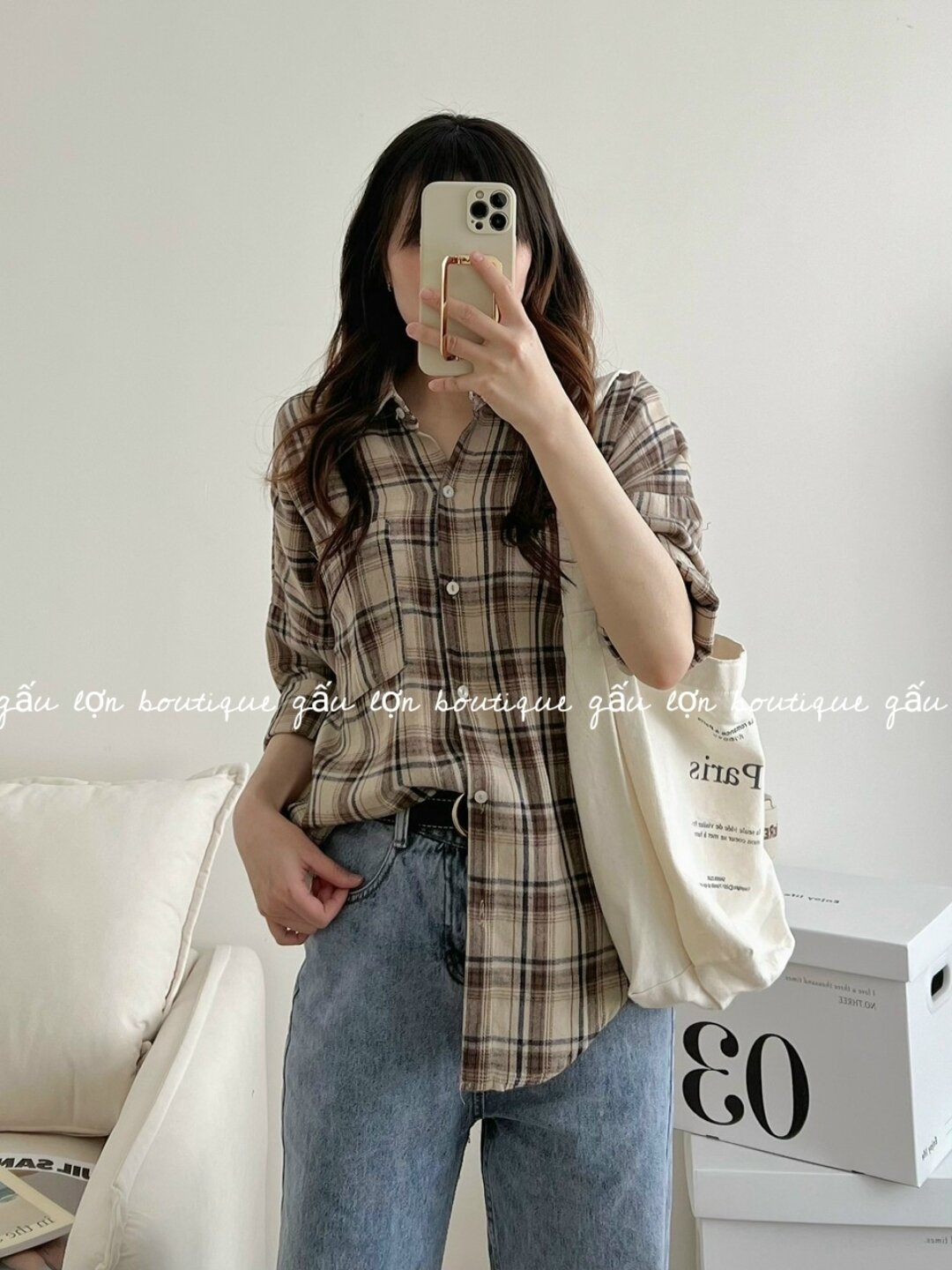 áo sơ mi kẻ caro chất thô dạ hàn quốc