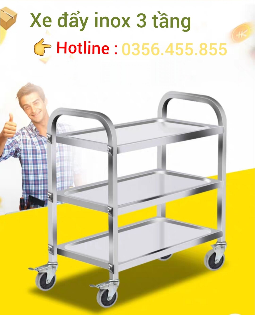 Xe đẩy inox 3 tầng dọn thức ăn,xe đây inox đa năng nhà hàng,khách sạn - Hàng nhập khẩu