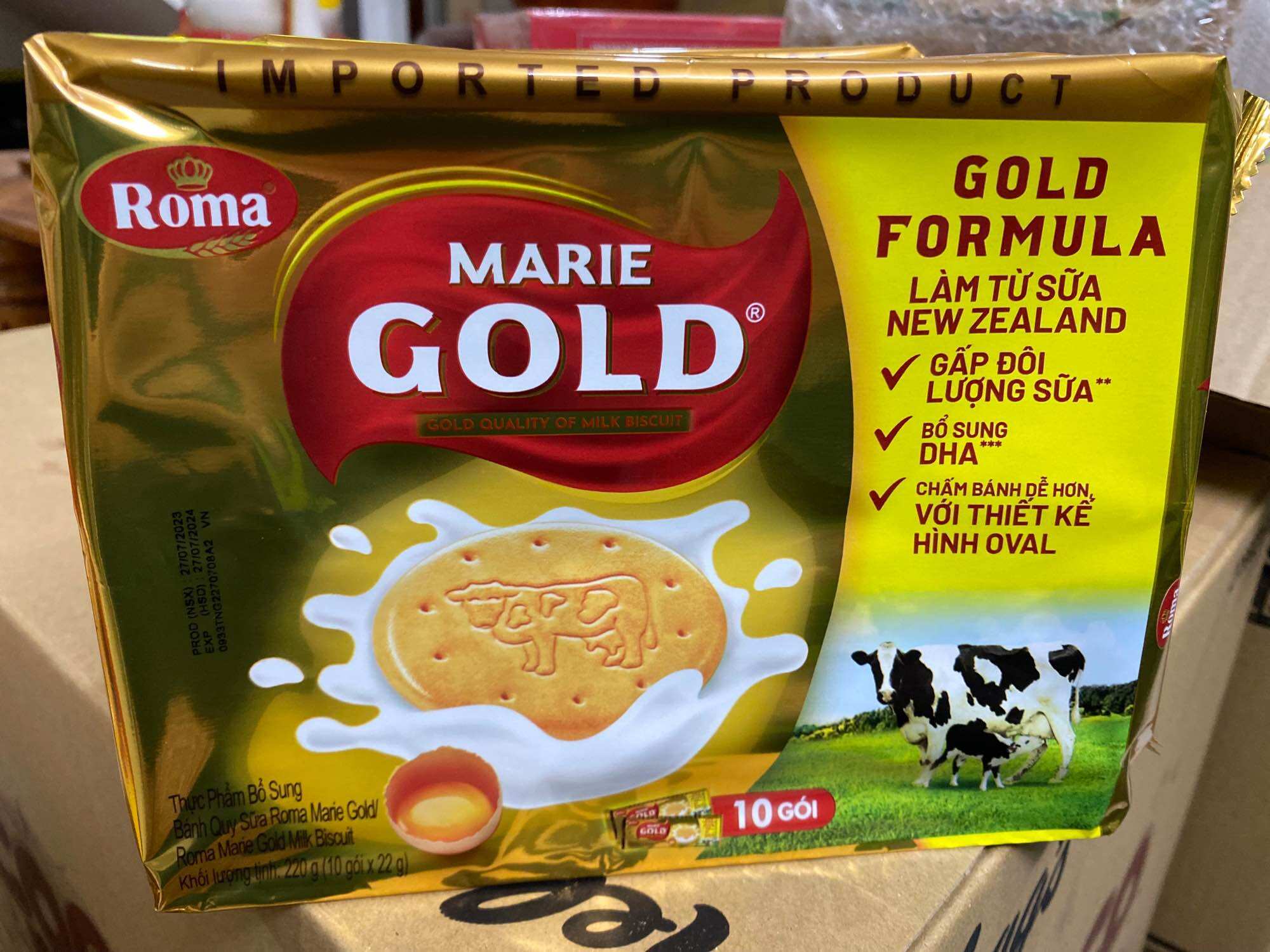 2 hộp Bánh quy sữa Roma Marie Gold 220g xuất xứ Indonesia