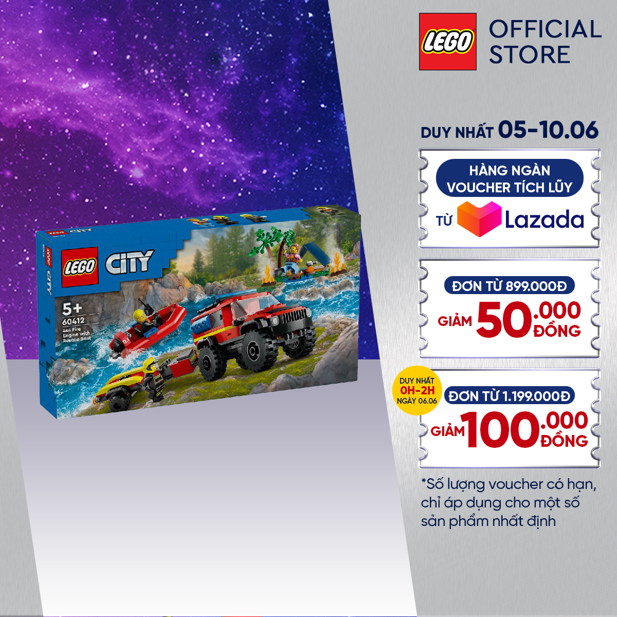 Lego city 60412 đồ chơi lắp ráp xe và tàu cứu hỏa chuyên dụng