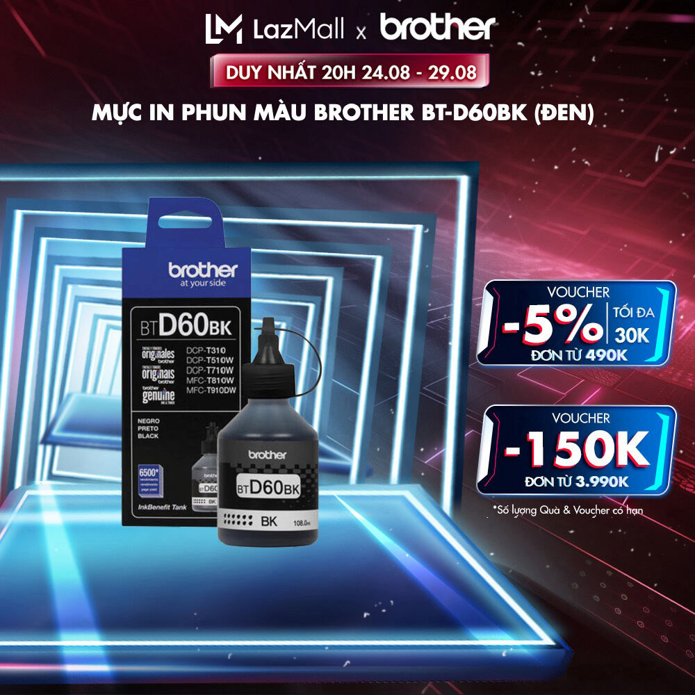 Mực in phun màu Brother BT-D60BK (đen) cho máy in DCP-T310/510W/710W/MFC-T810W/T910W