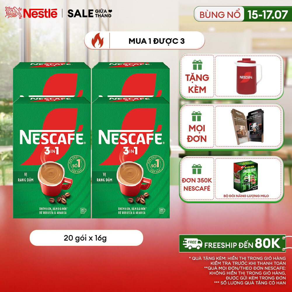 [ƯU ĐÃI THÁNG 7][FREESHIP HCM] Combo 4 hộp cà phê hòa tan Nescafé 3in1 công thức cải tiến - vị rang đậm (Hộp 20 gói)