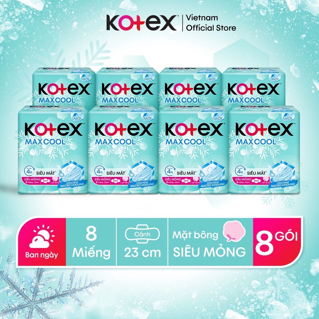 8 gói Băng vệ sinh KOTEX Max Cool Siêu Mỏng Cánh 8miếng gói