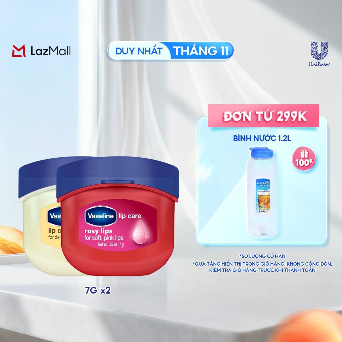 Bộ 2 sáp dưỡng môi Vaseline dạng hũ: Hồng Xinh và Ngọt Ngào