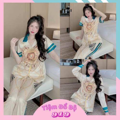 Đồ bộ pijama nữ vs vàng xanh lụa xước thiết kế