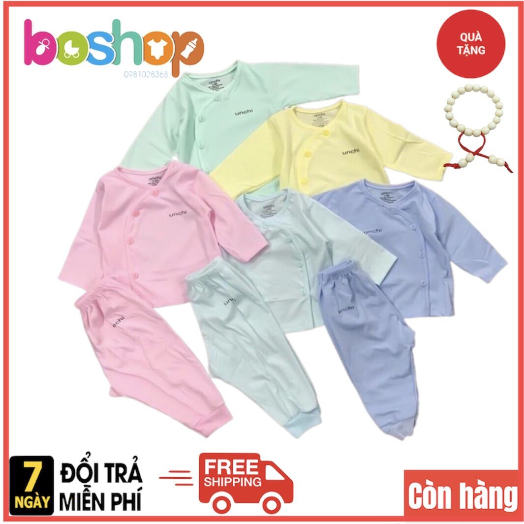 Bộ quần áo dài tay vạt chéo màu trơn vải sợi tre cho bé sơ sinh, bộ quần áo sơ sinh, tặng vòng dâu tằm khi mua 5 bộ