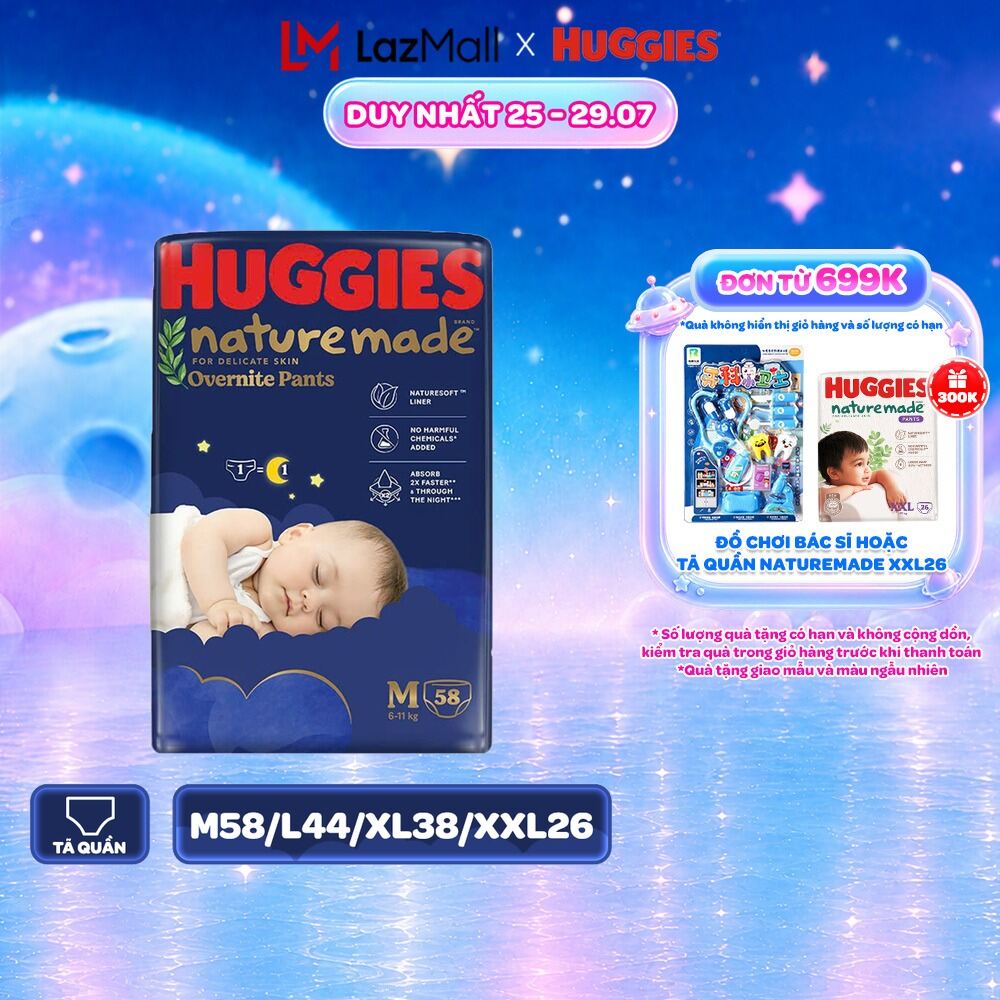 Tã quần Huggies Naturemade ban đêm M58/L44/XL38/XXL26