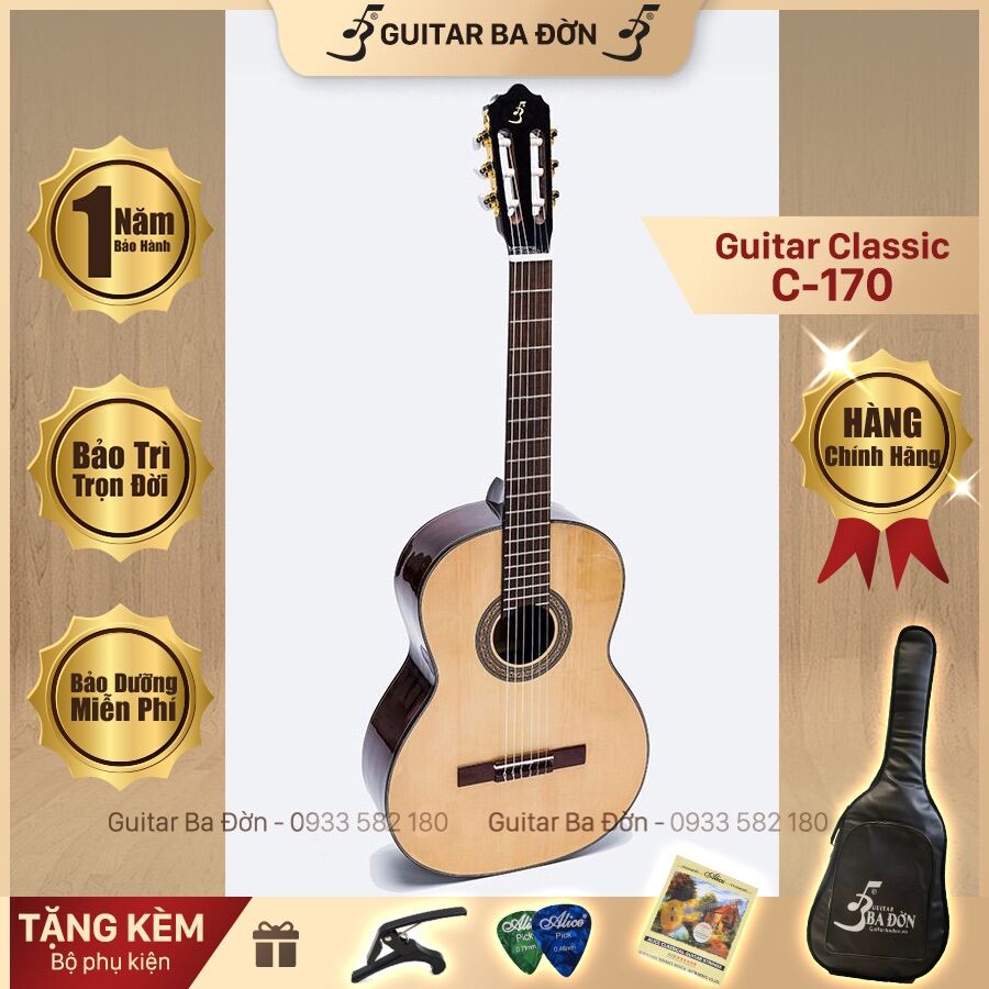 BA ĐỜN Đàn Guitar Classic C-170 gỗ hồng đào nhập khẩu tặng phụ kiện
