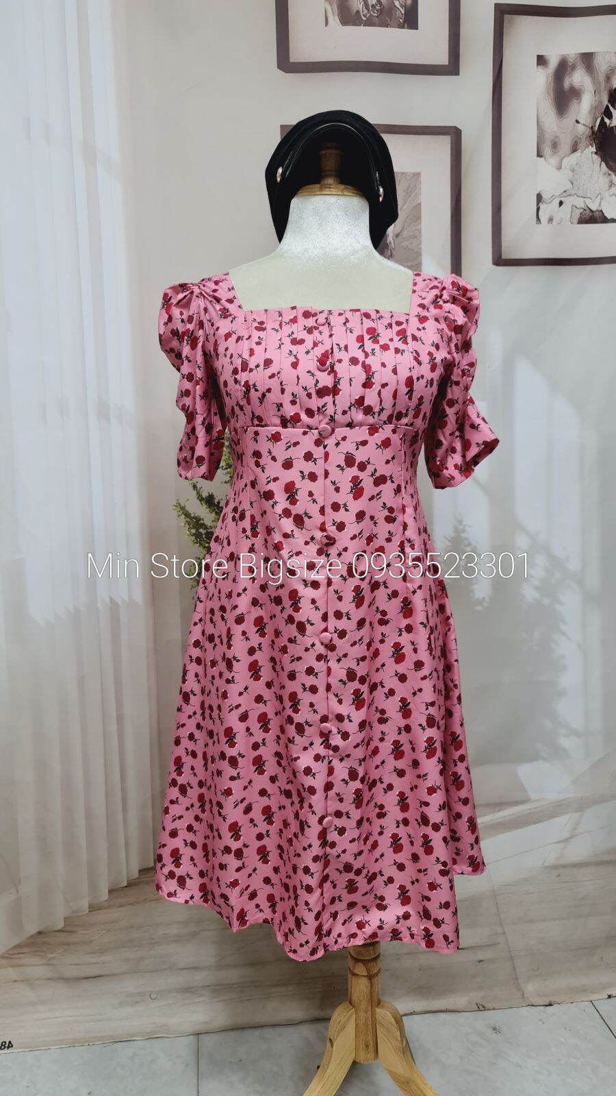 (60-90KG) MINSTORE Bigsize Đầm hoa nhí nút bọc D932