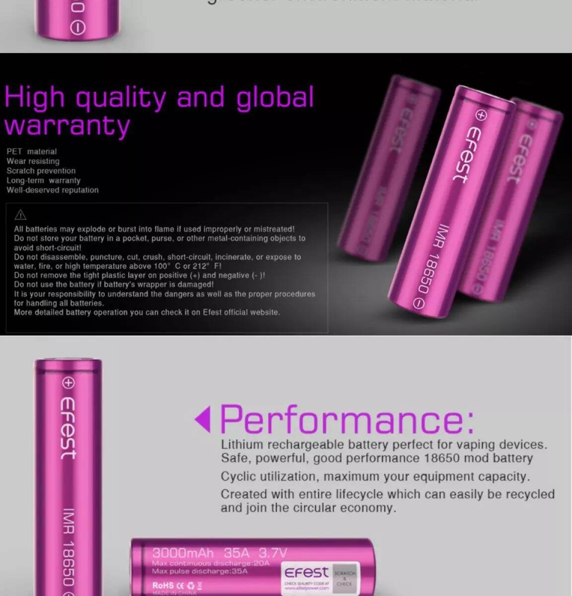2 Pin sạc cao cấp EFEST 18650 - 2600mAh-40A