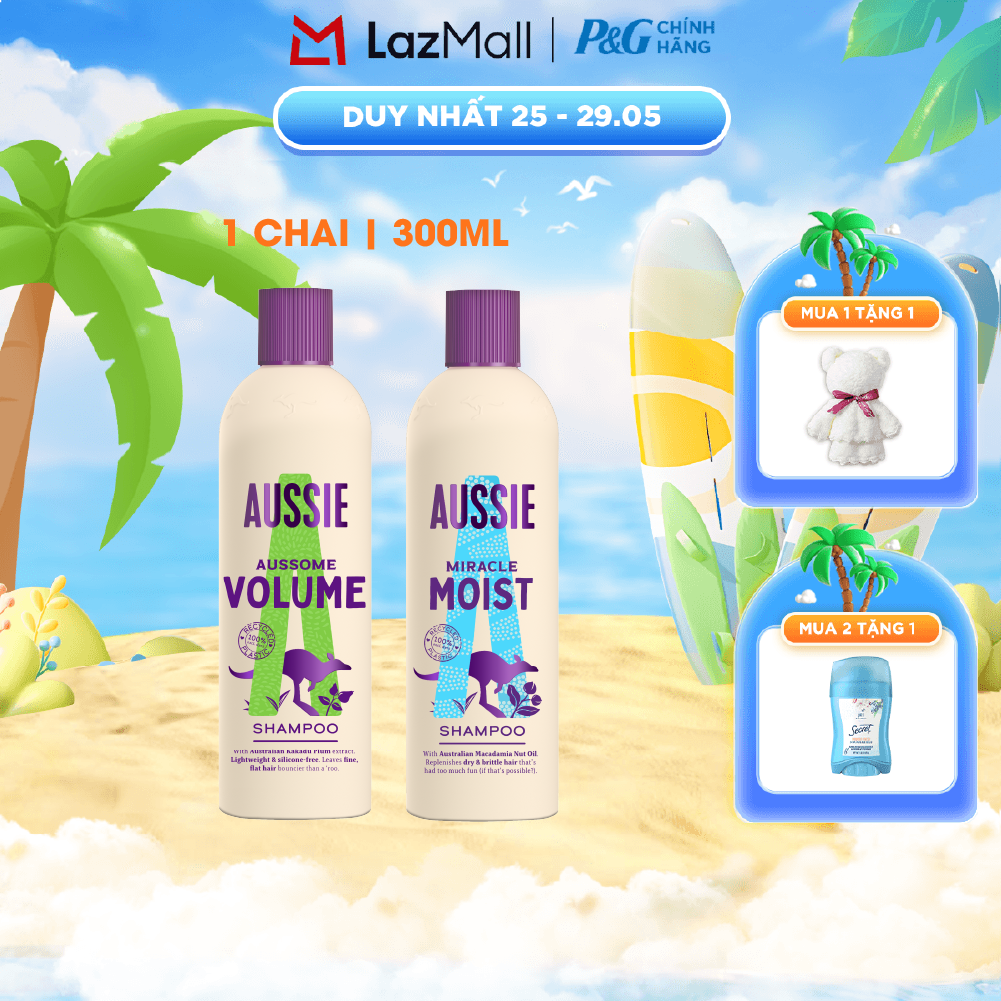 Dầu Gội Aussie Miracle Moist/Aussome Volume Chai 300ml - Châu Âu