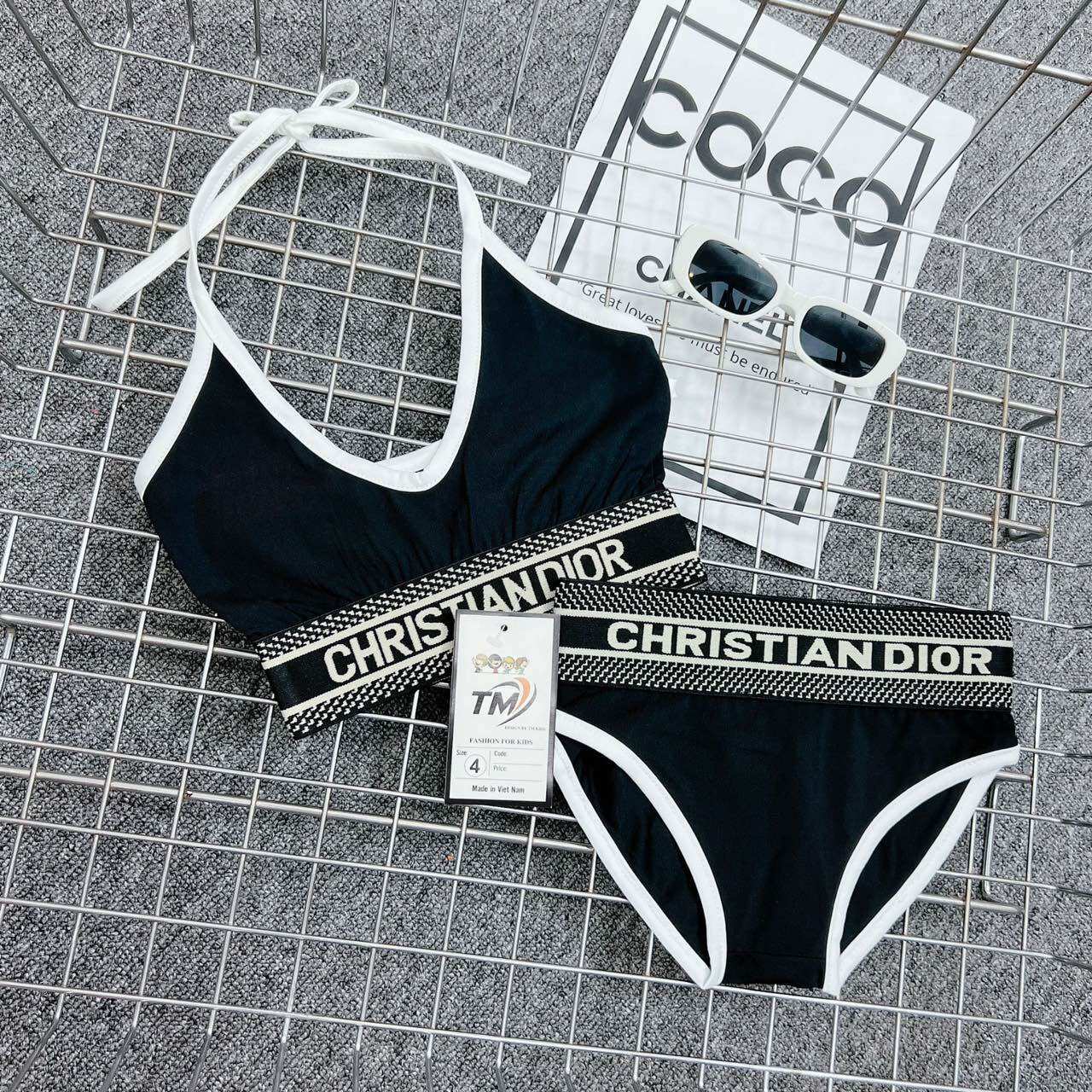 Đồ Bơi 2 Mảnh Đen Viền Trắng Xinh Bé Gái |Bikini Cho Bé