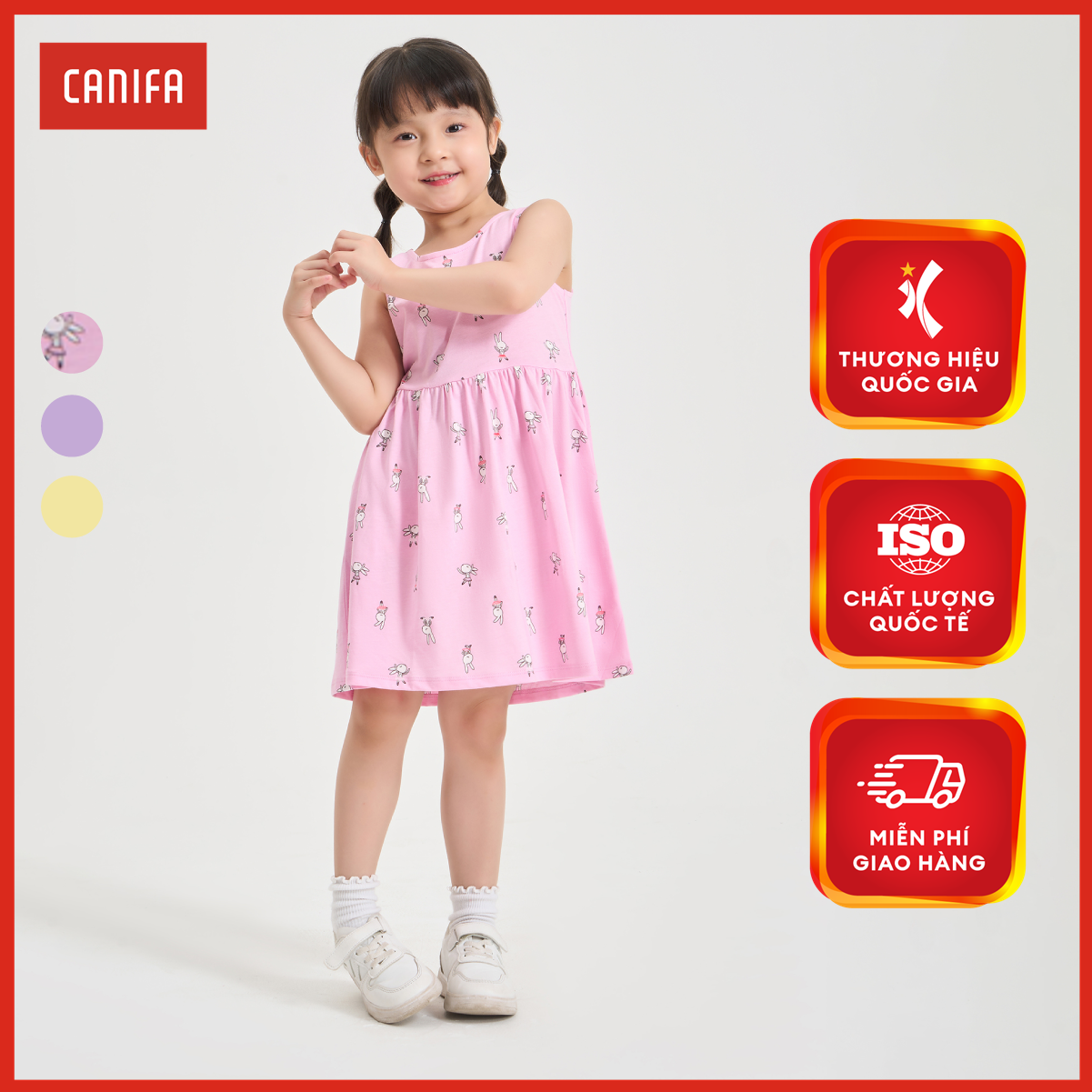 Váy liền bé gái sát nách có hình in CANIFA 1DS24S013