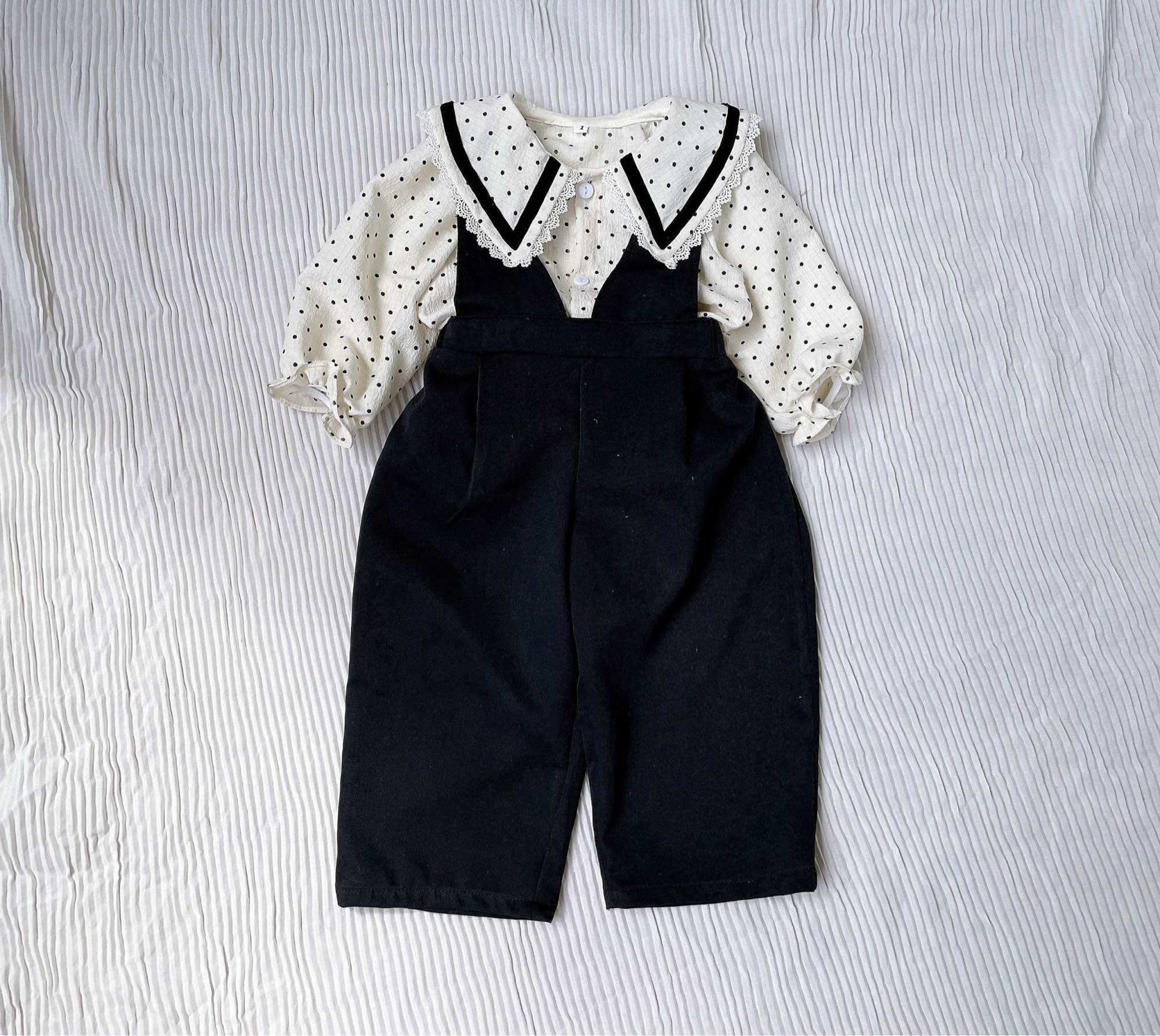 Set áo yếm rời hoạ tiết chấm bi siêu xinh bé gái
