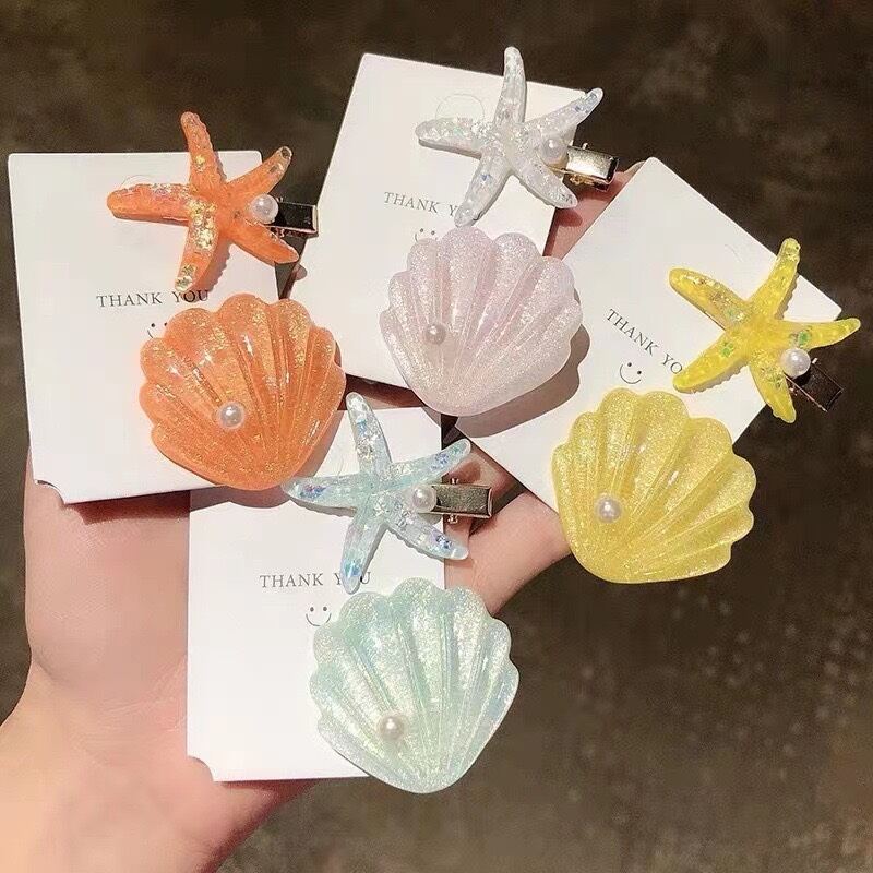 Set 2 kẹp tóc,kẹp mái vỏ sò,sao biển