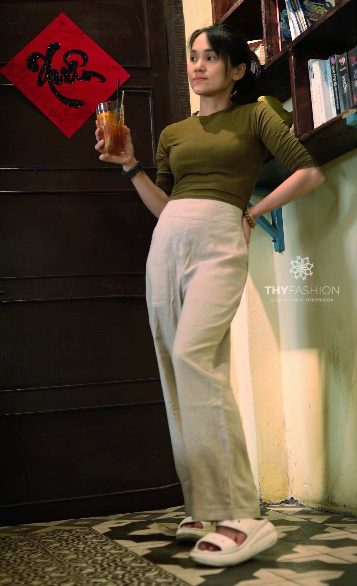 QUẦN LINEN SUÔNG DÀI (dây kéo hông, sau lưng thun)