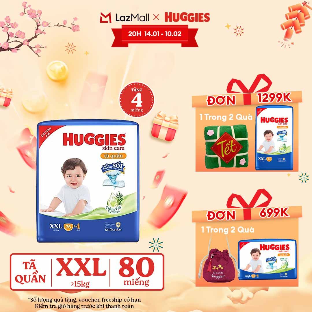 [CHỈ 15.01-10.02 GIẢM THÊM 90K]  Gói Tã/bỉm quần HUGGIES SKINCARE MEGA JUMBO size XXL76+4 miếng