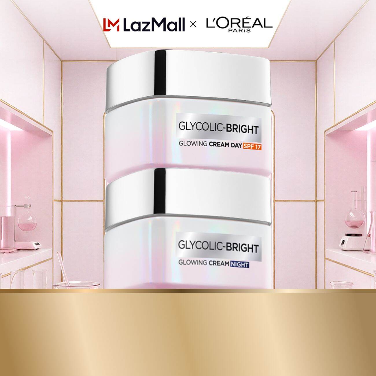 Bộ kem dưỡng ngày đêm sáng da mờ thâm nám L'Oreal Paris Glycolic (AHA) Bright SPF 30 50mlx2