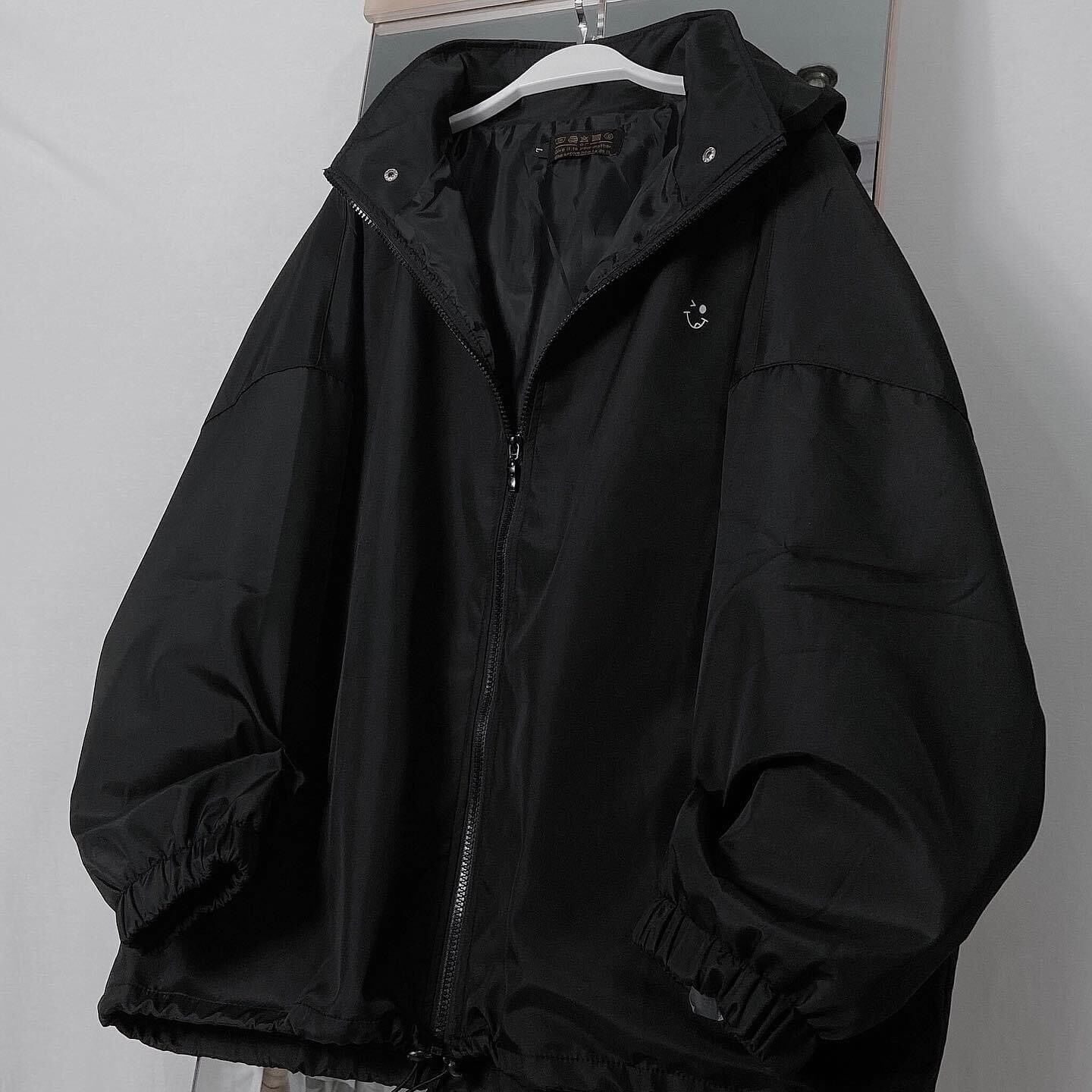 Áo khoác dù 2 lớp nón có thể tháo rời eunina unisex màu đen